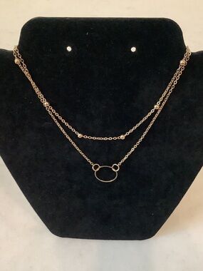 Gold Tone Double-Layer Necklace with Circle Accent, Brand New